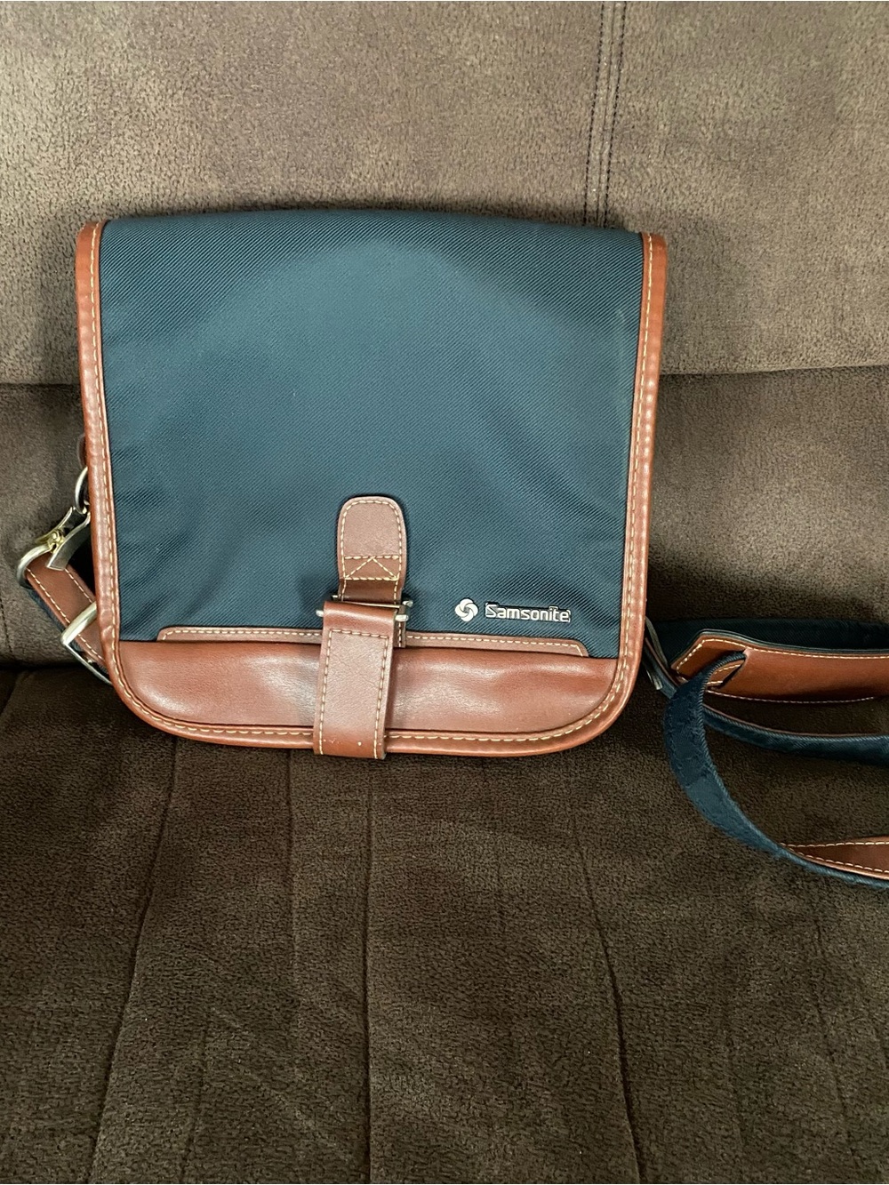 Samsonite Navy with Brown Trim Leather-Accent Messenger Bag